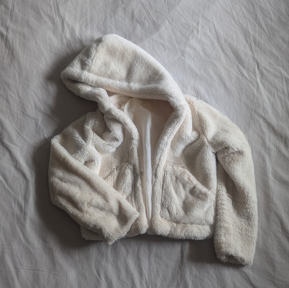 Aeropostale Cozy Cream Furry Hooded Jacket